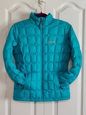 Marmot Women's XS 600-Fill Down Puffer Jacket Teal Blue Orange Lightweight Sol